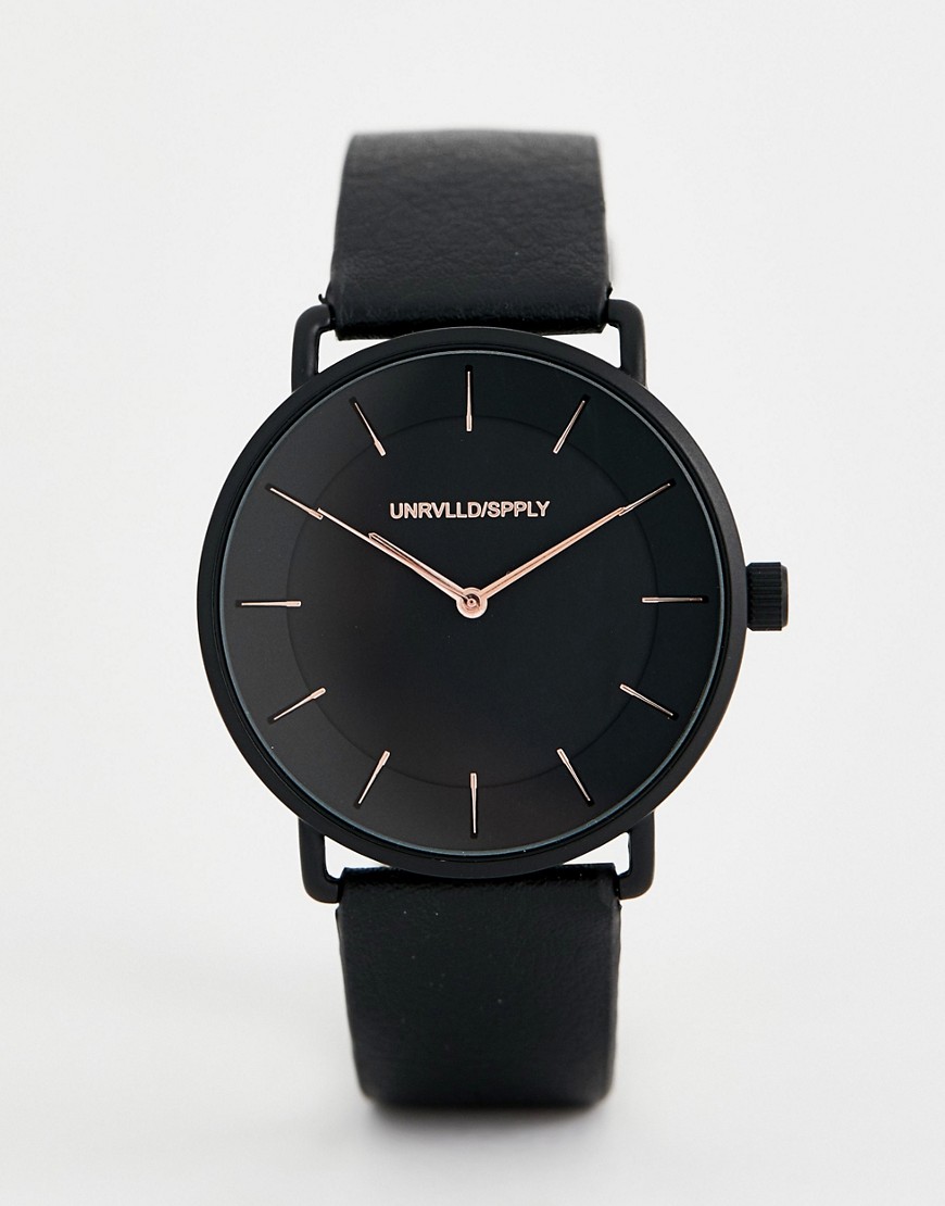ASOS DESIGN - Horloge in zwart met roségouden accenten