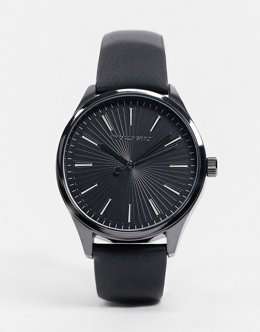 ASOS DESIGN - Horloge in zwart met textuur op het bandje en monochrome wijzerplaat