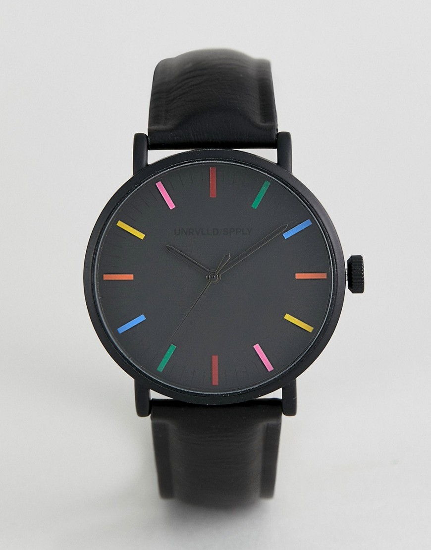 ASOS DESIGN - Horloge met meerkleurige highlights in zwart