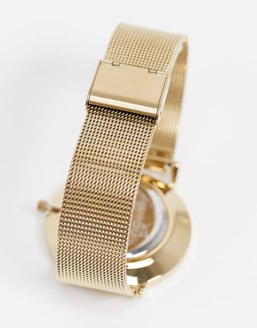 ASOS DESIGN - Horloge met mesh band van roestvrij staal in goudkleur, 3 van 4