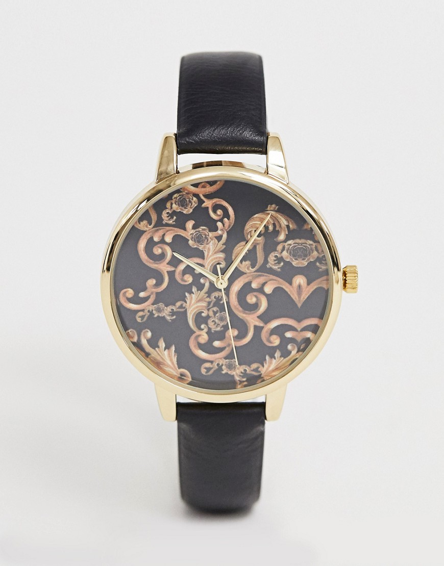 ASOS DESIGN - Horloge met vintage barokprint en zwart bandje-Multi