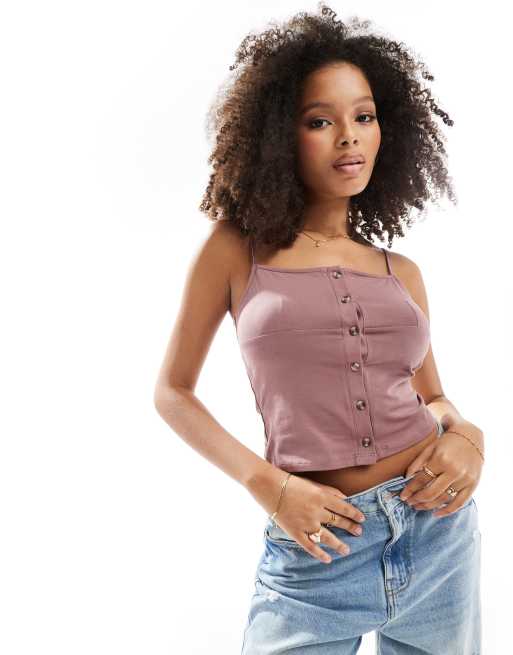 ASOS DESIGN horn button cami singlet in rose