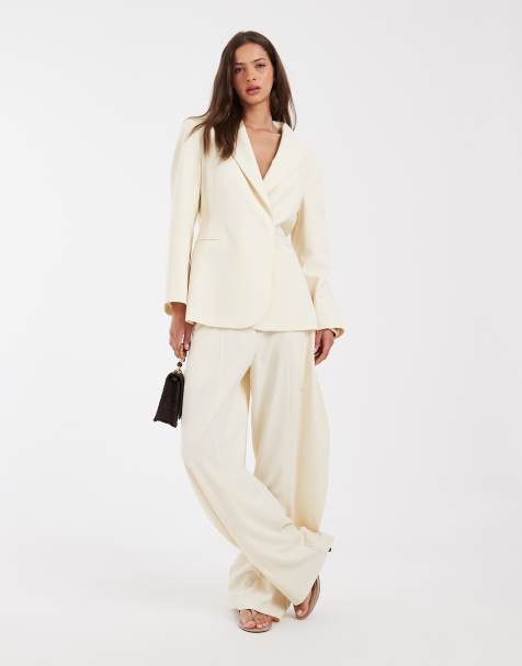 ASOS DESIGN horse shoe stacked tailored trouser in ivory co-ord - view 1