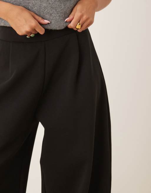 ASOS DESIGN horseshoe barrel leg interlock pants in black