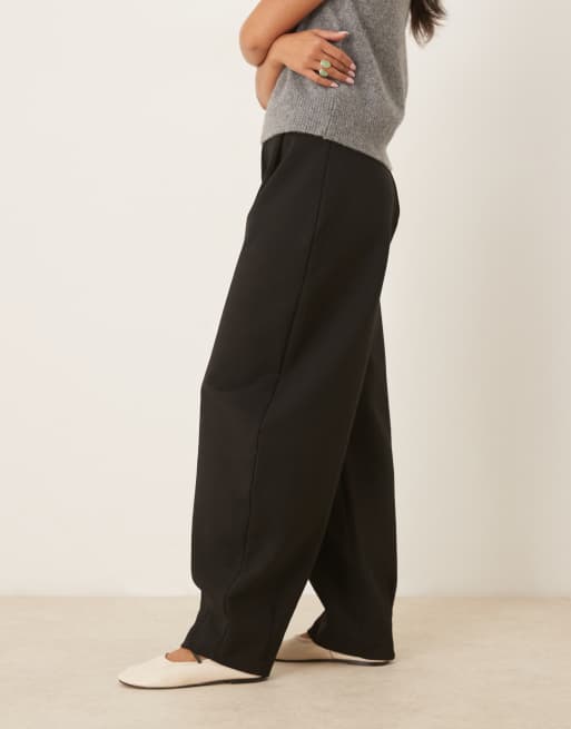 ASOS DESIGN horseshoe barrel leg interlock pants in black