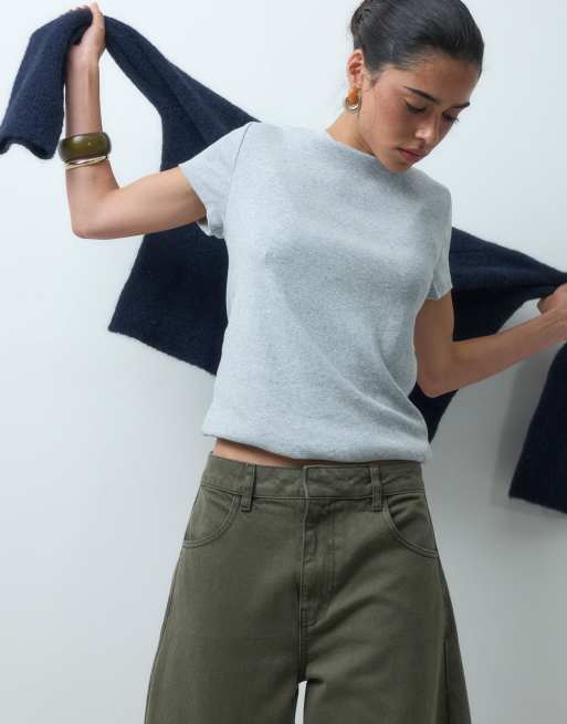 ASOS DESIGN horseshoe barrel leg jean in khaki, 2 of 5