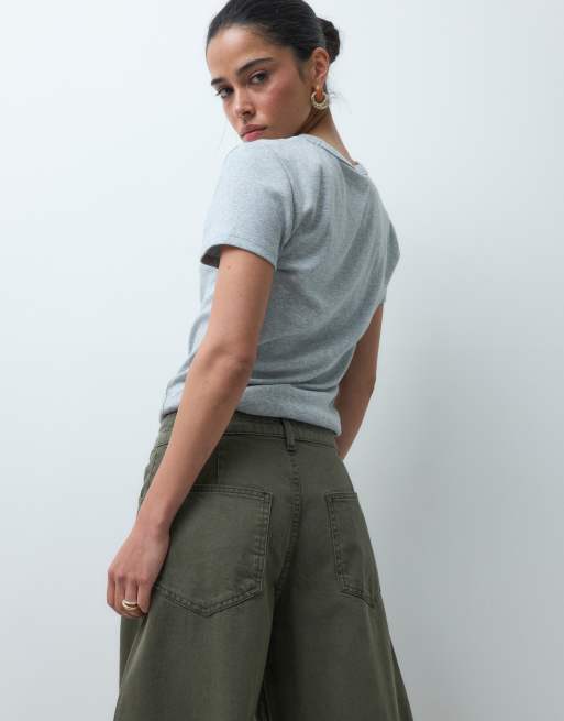 ASOS DESIGN horseshoe barrel leg jean in khaki, 3 of 5