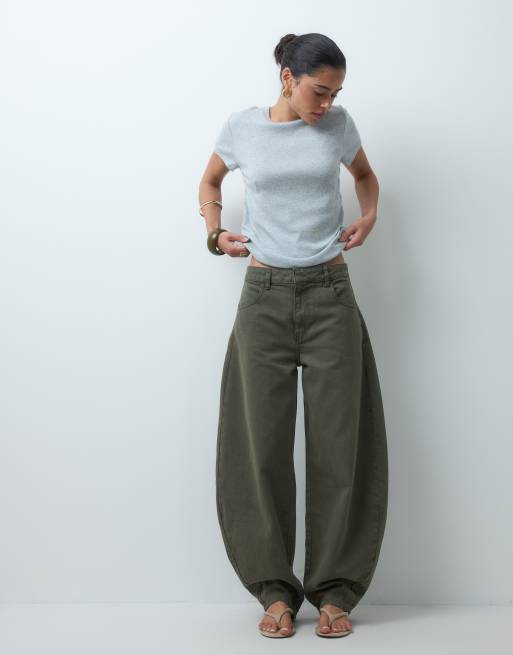ASOS DESIGN horseshoe barrel leg jean in khaki, 4 of 5