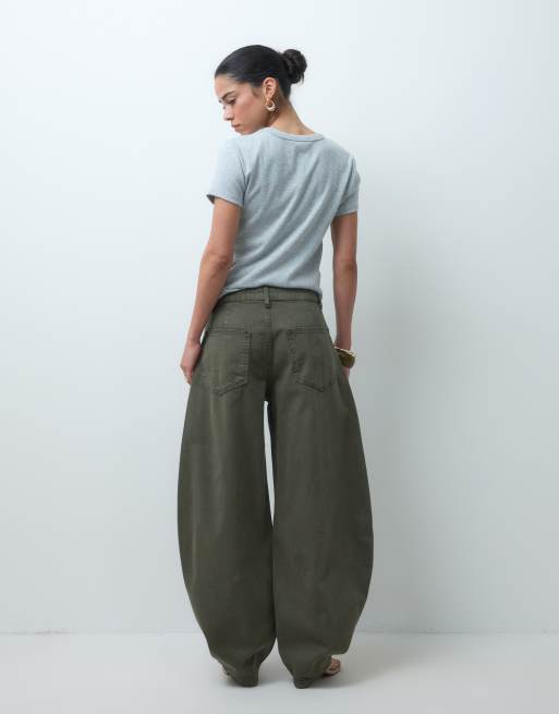 ASOS DESIGN horseshoe barrel leg jean in khaki, 5 of 5