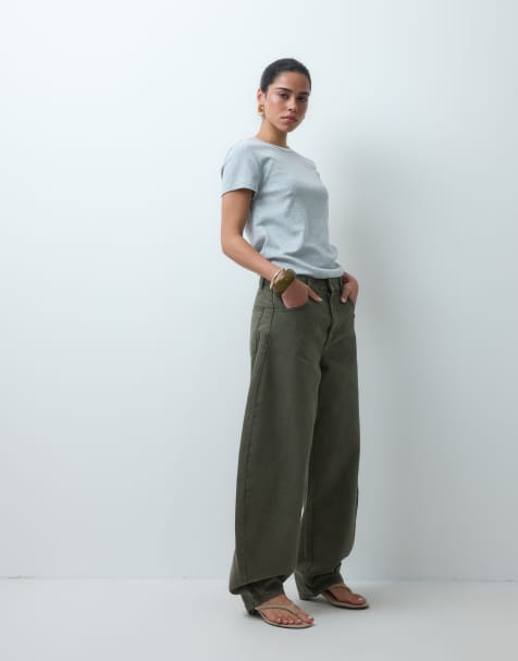 ASOS DESIGN horseshoe barrel leg jeans in kaki - view 1