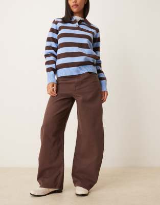ASOS DESIGN - Horseshoe-Barrel-Leg-Jeans in verwaschenem Schokobraun mit hohem Bund-Brown
