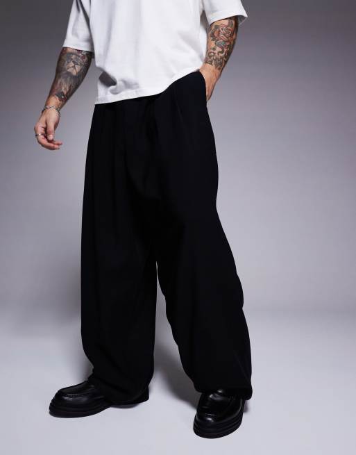 ASOS DESIGN horseshoe fit dress pants with belt in black