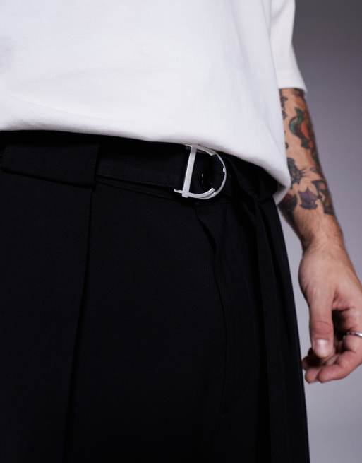 ASOS DESIGN horseshoe fit dress pants with belt in black