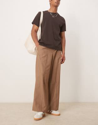 Asos Design Horseshoe Fit Dress Pants With Front Pintuck In Neutral