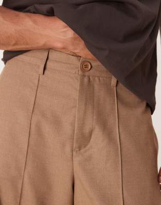 Asos Design Horseshoe Fit Dress Pants With Front Pintuck In Neutral