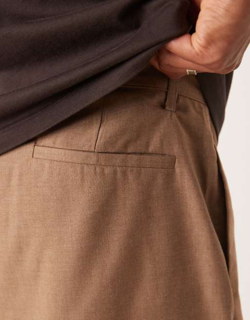 ASOS DESIGN horseshoe fit dress pants with front pintuck in mushroom, 4 of 5