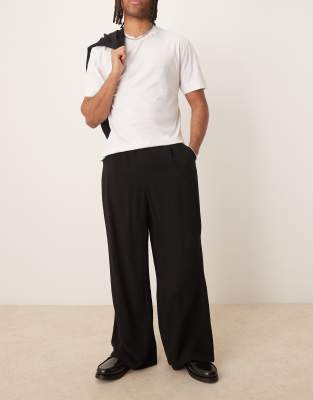 Asos Design Horseshoe Fit Linen Look Smart Pants In Black