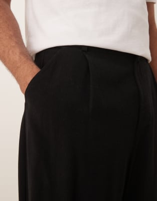 Asos Design Horseshoe Fit Linen Look Smart Pants In Black
