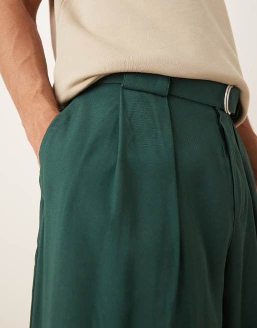 ASOS DESIGN horseshoe fit smart pants with box pleat and belt in green, 4 of 5