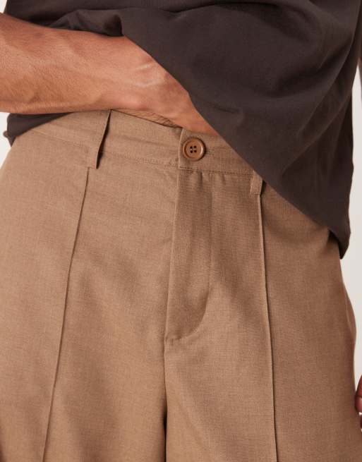ASOS DESIGN horseshoe fit smart pants with front pintuck in mushroom, 2 of 5