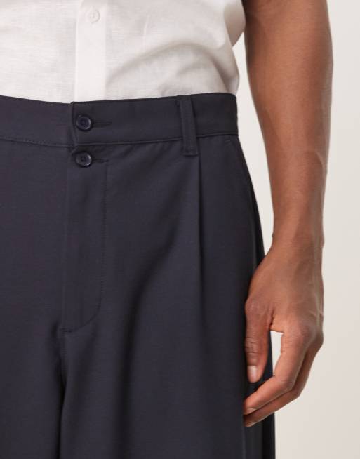 ASOS DESIGN horseshoe fit smart trousers in seersucker in navy, 5 of 5