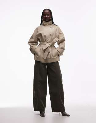 ASOS DESIGN - Horseshoe-Hose in verwaschenem Khaki mit Ziernaht-Grün