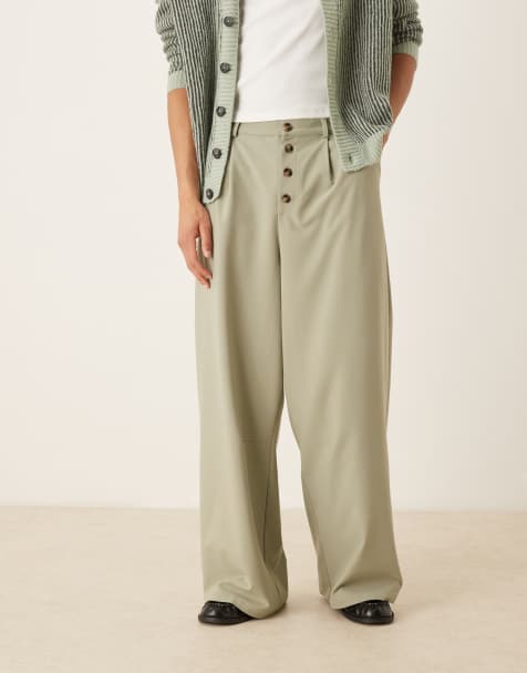 ASOS DESIGN horseshoe pants with pinstripe in sage - view 1