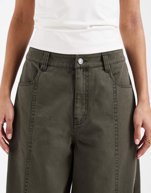 ASOS DESIGN horseshoe pants with seam detail in washed khaki, 5 of 5