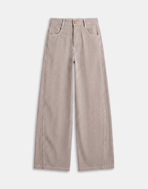ASOS DESIGN horseshoe pants with tab waist detail in brown stripes, 6 of 7