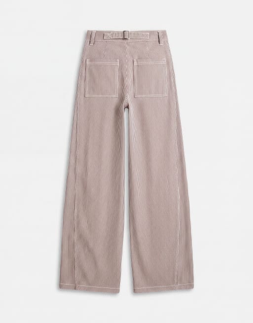 ASOS DESIGN horseshoe pants with tab waist detail in brown stripes, 7 of 7