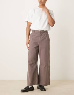 asos ASOS DESIGN horseshoe smart trousers with front pleat in brown