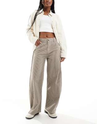 ASOS DESIGN horseshoe trousers with tab waist detail in brown stripe | ASOS