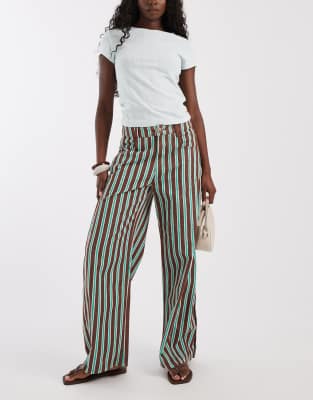 Asos Design Horseshoe Trousers With Tab Waist Detail In Multi