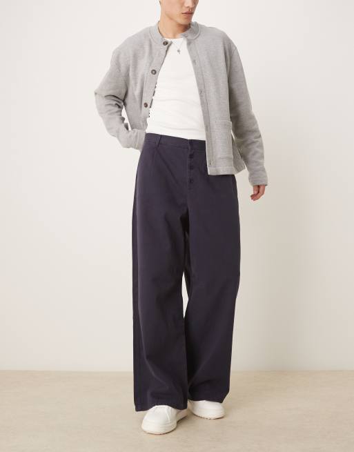 ASOS DESIGN horseshoe twill pants with pleat in navy, 2 of 5