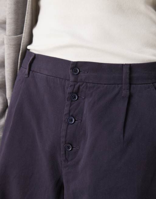 ASOS DESIGN horseshoe twill pants with pleat in navy, 4 of 5