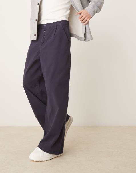ASOS DESIGN horseshoe twill trousers with pleat in navy - view 1