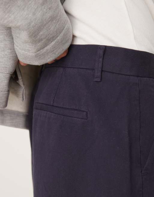 ASOS DESIGN horseshoe twill trousers with pleat in navy, 5 of 5