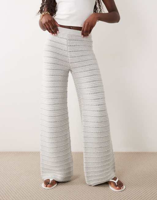 ASOS DESIGN – Hose aus Häkelstrick in Ecru mit weitem Bein, Kombiteil, 2 von 5