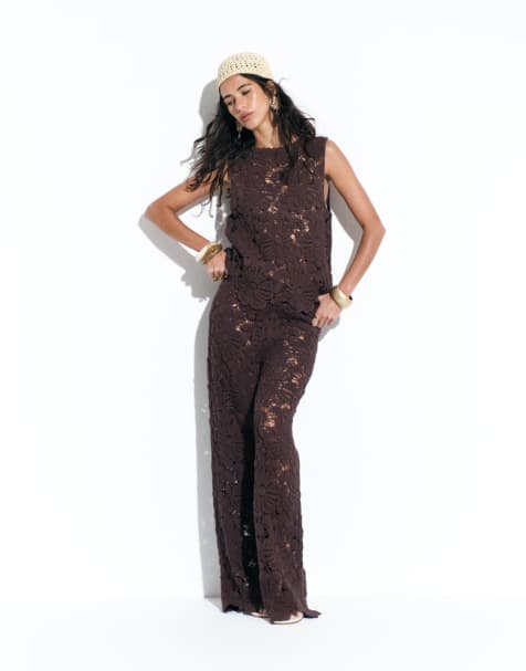 ASOS DESIGN – Hose aus Häkelstrick in Schokobraun, Kombiteil - view 1