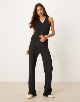 ASOS DESIGN - Hose aus halbtransparentem Strick in Schwarz mit weitem Bein, Kombiteil