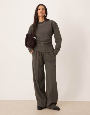 ASOS DESIGN - Hose aus Interlock-Stoff in Anthrazit mit weitem Bein, Kombiteil-Grau