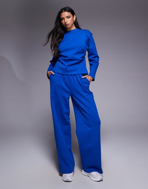 ASOS DESIGN – Hose aus Interlock-Stoff in Blau mit weitem Bein, Kombiteil - view 1