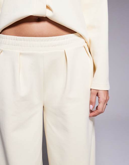 ASOS DESIGN – Hose aus Interlock-Stoff in Cremeweiß mit weitem Bein, Kombiteil, 4 von 5