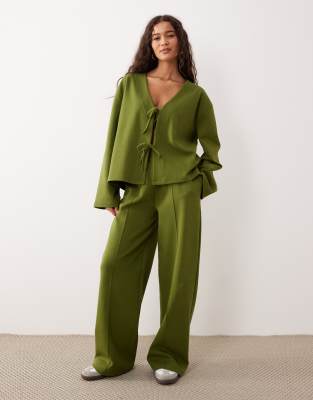 ASOS DESIGN - Hose aus Interlock-Stoff in Grün mit weitem Bein, Kombiteil