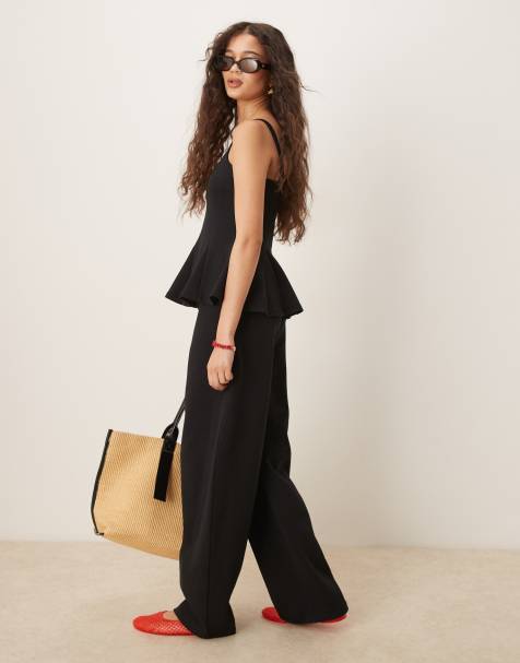 ASOS DESIGN – Hose aus Interlock-Stoff in Schwarz mit weitem Bein, Kombiteil - view 1