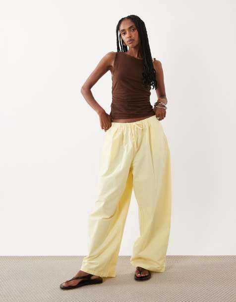 ASOS DESIGN – Hose aus Leinenmix in Buttermilchgelb mit weitem, abgerundetem Bein, Kombiteil - view 1
