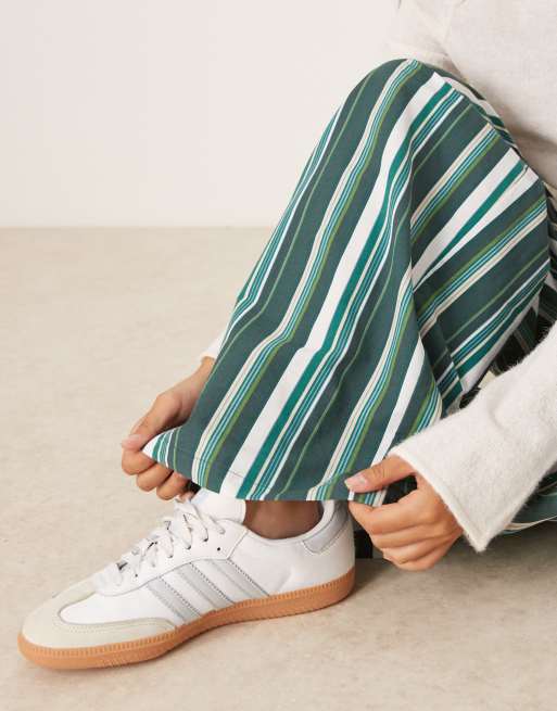 ASOS DESIGN – Hose aus Leinenmix in Grün mit Streifen und elastischem Bund, 4 von 5