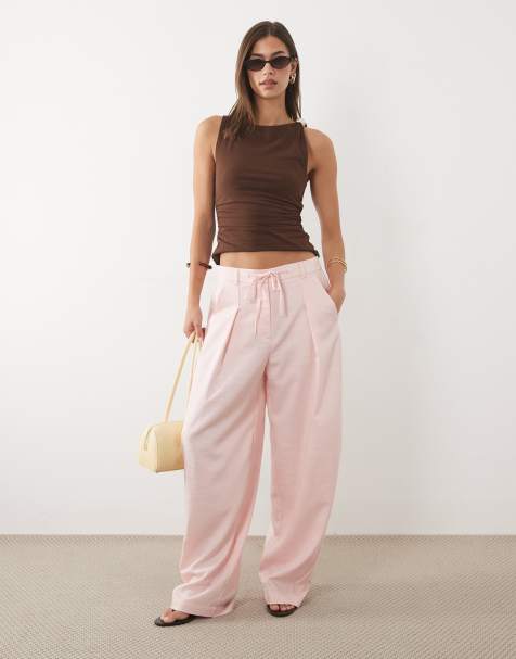 ASOS DESIGN – Hose aus Leinenmix in Rosa mit abgerundetem Beinschnitt und Tunnelzug, Kombiteil - view 1