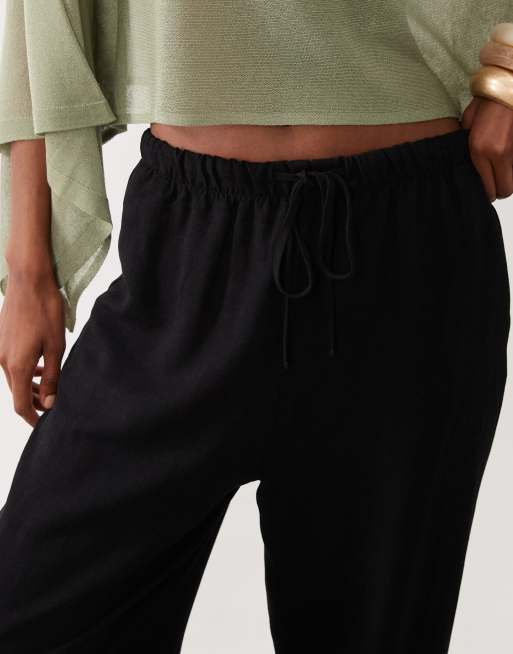 ASOS DESIGN – Hose aus Leinenmix in Schwarz mit weitem Bein und elastischem Bund, Kombiteil, 2 von 5