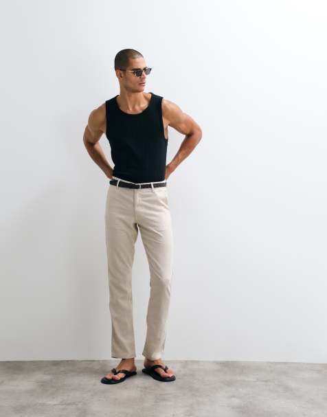 ASOS DESIGN – Hose aus Leinenmix in Steinbeige, Kombiteil - view 1